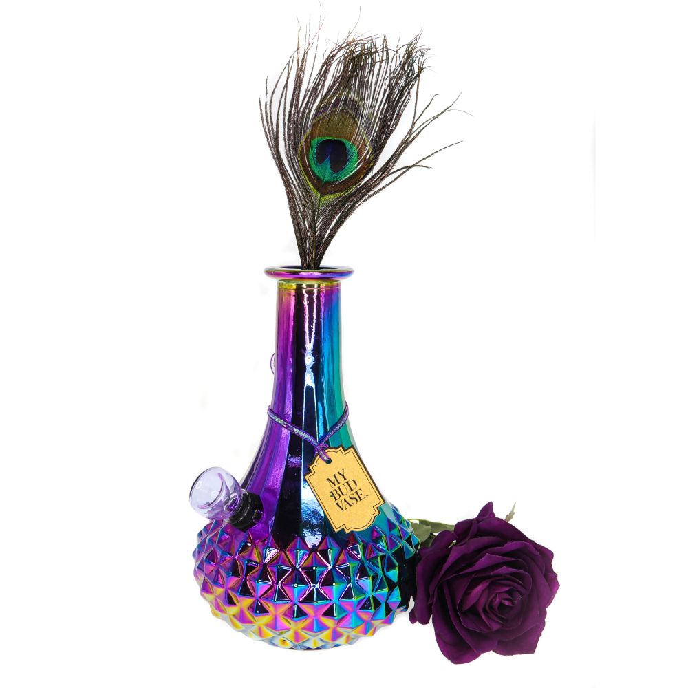 My Bud Vase "Aurora" Chrometech Beautiful Bong Vase | View with feather