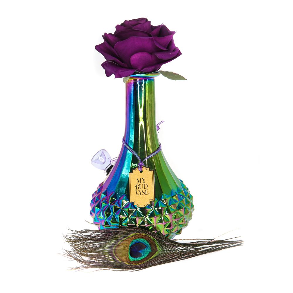 My Bud Vase "Aurora" Chrometech Beautiful Bong Vase | View with flower