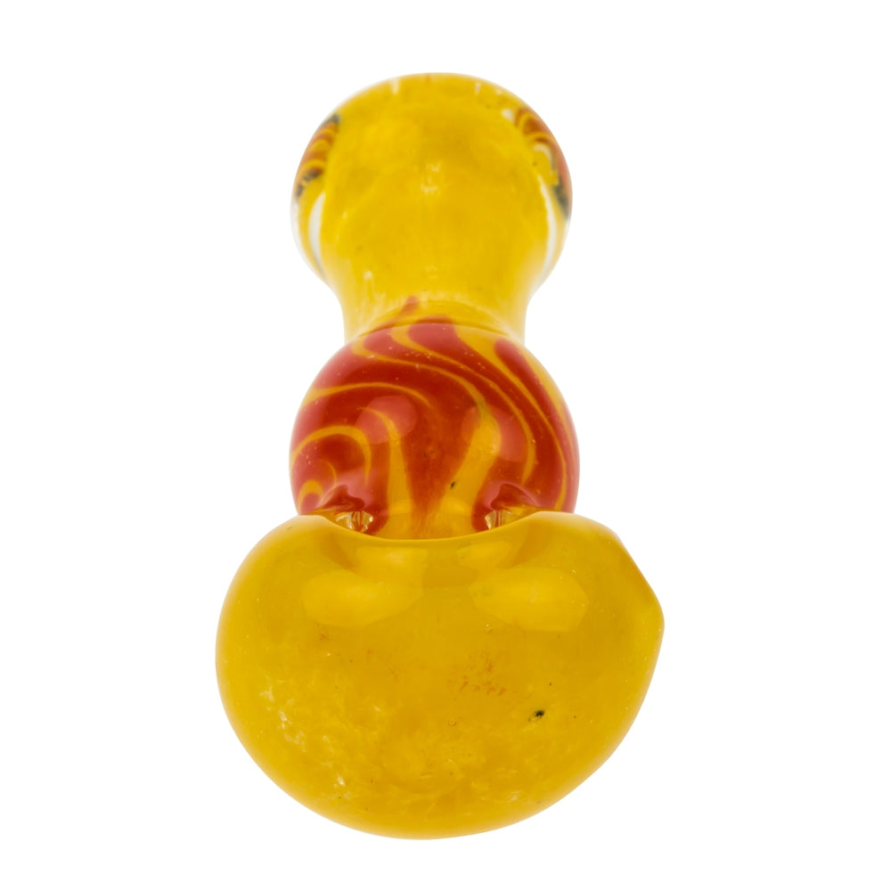 Glasscity Yellow Glass Spoon Pipe with Red Swirl | 3 Inch - Front View 