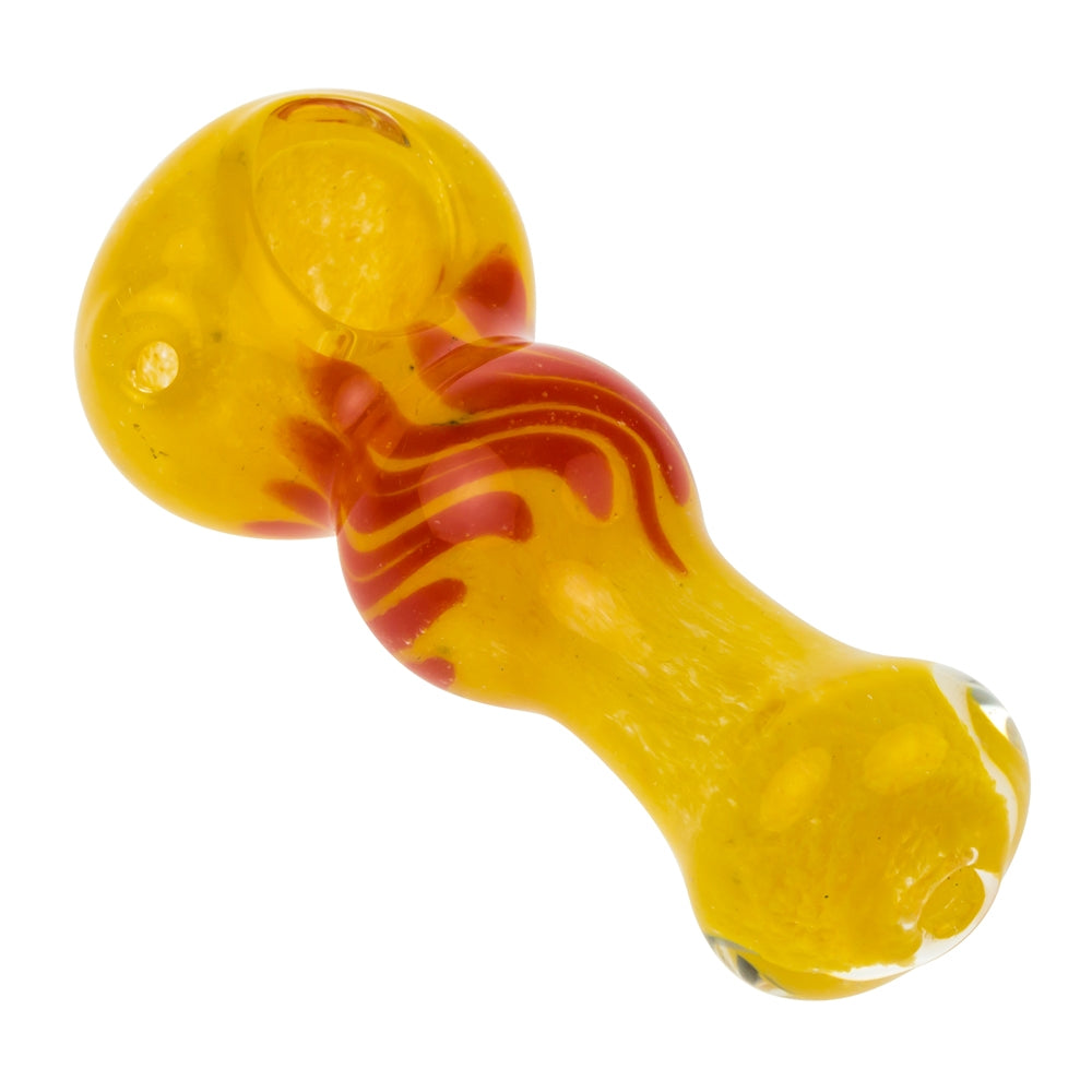 Glasscity Yellow Glass Spoon Pipe with Red Swirl | 3 Inch - Side View 