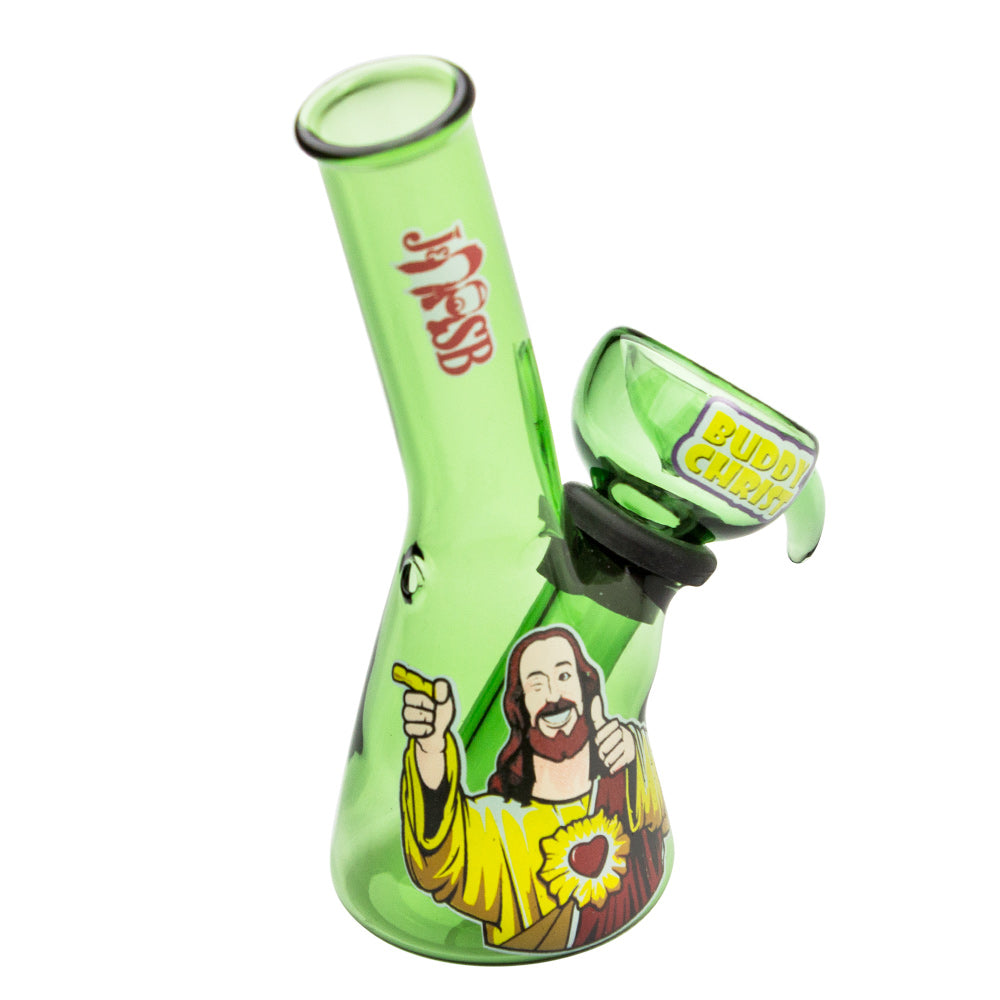 Jay and Silent Bob Mini Beaker Base Bong | Buddy Christ | Green - Back View 