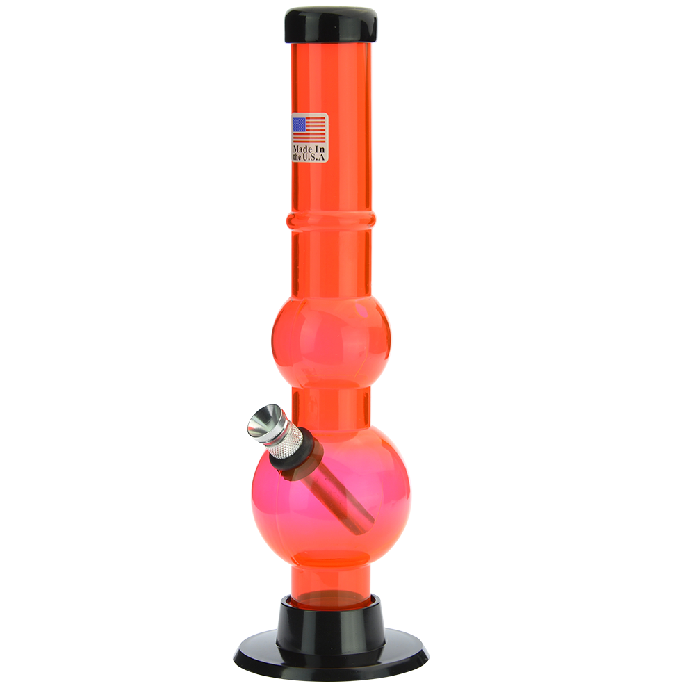 Acrylic Straight Double Bubble Bong with Maria | Orange - Side view 2