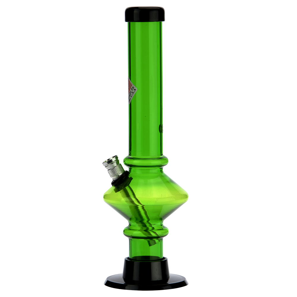 Acrylic Straight Tube UFO Base Bong with Marias | Green - Side view 3