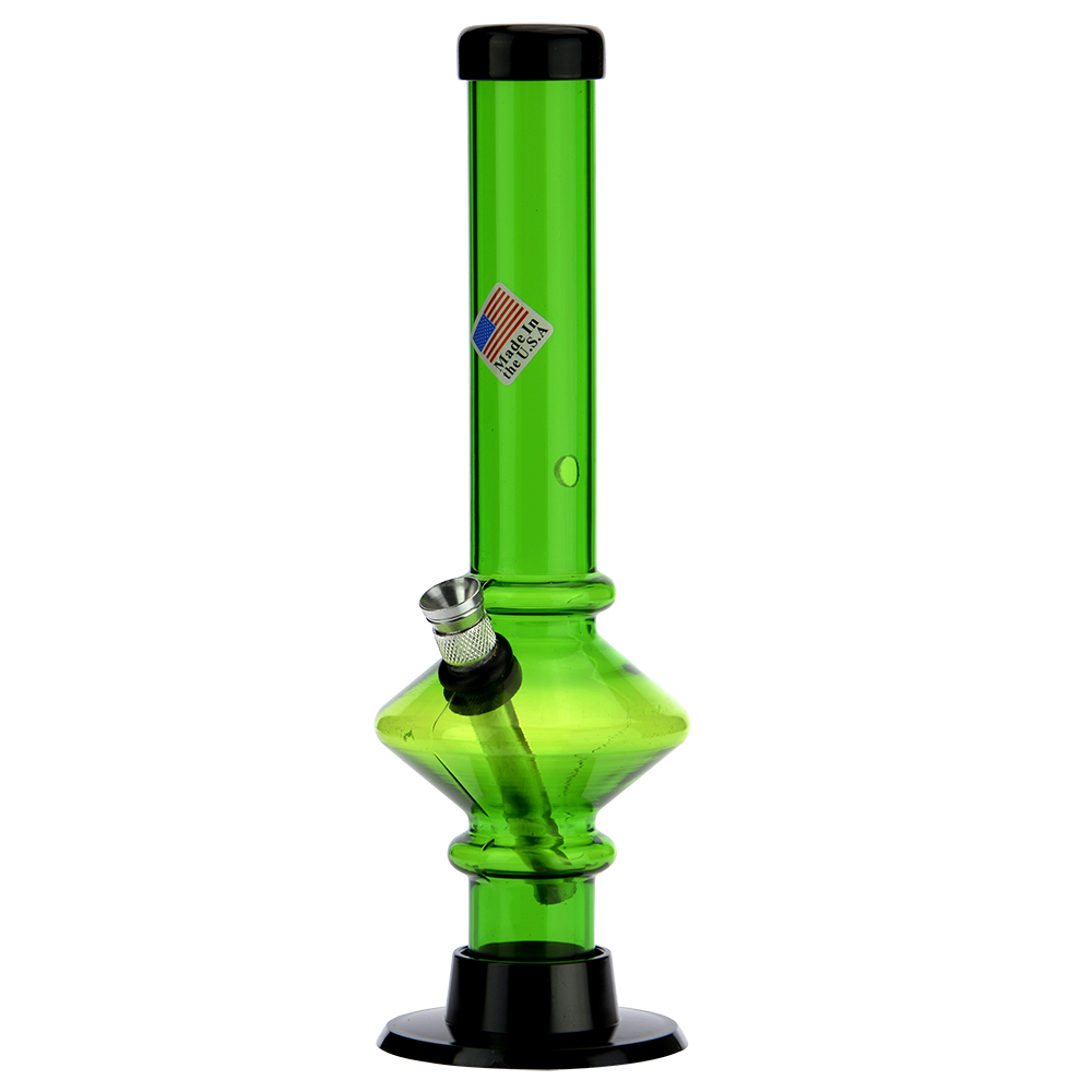 Acrylic Straight Tube UFO Base Bong with Marias | Green - Side view 2