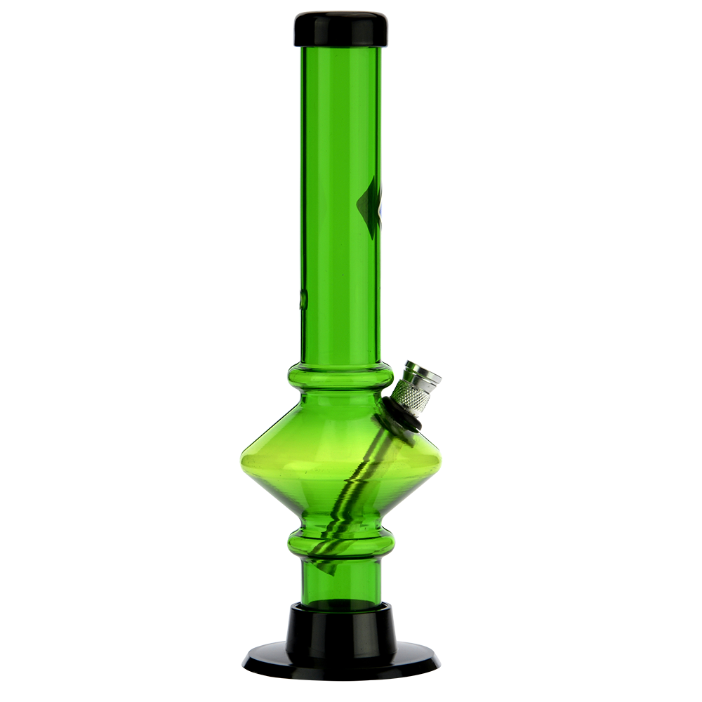 Acrylic Straight Tube UFO Base Bong with Marias | Green - Side view 4