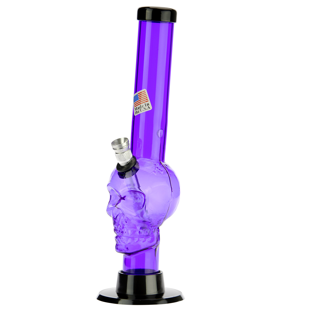 Acrylic Straight Skull Base Bong with Carb Hole | Purple - Side view 2