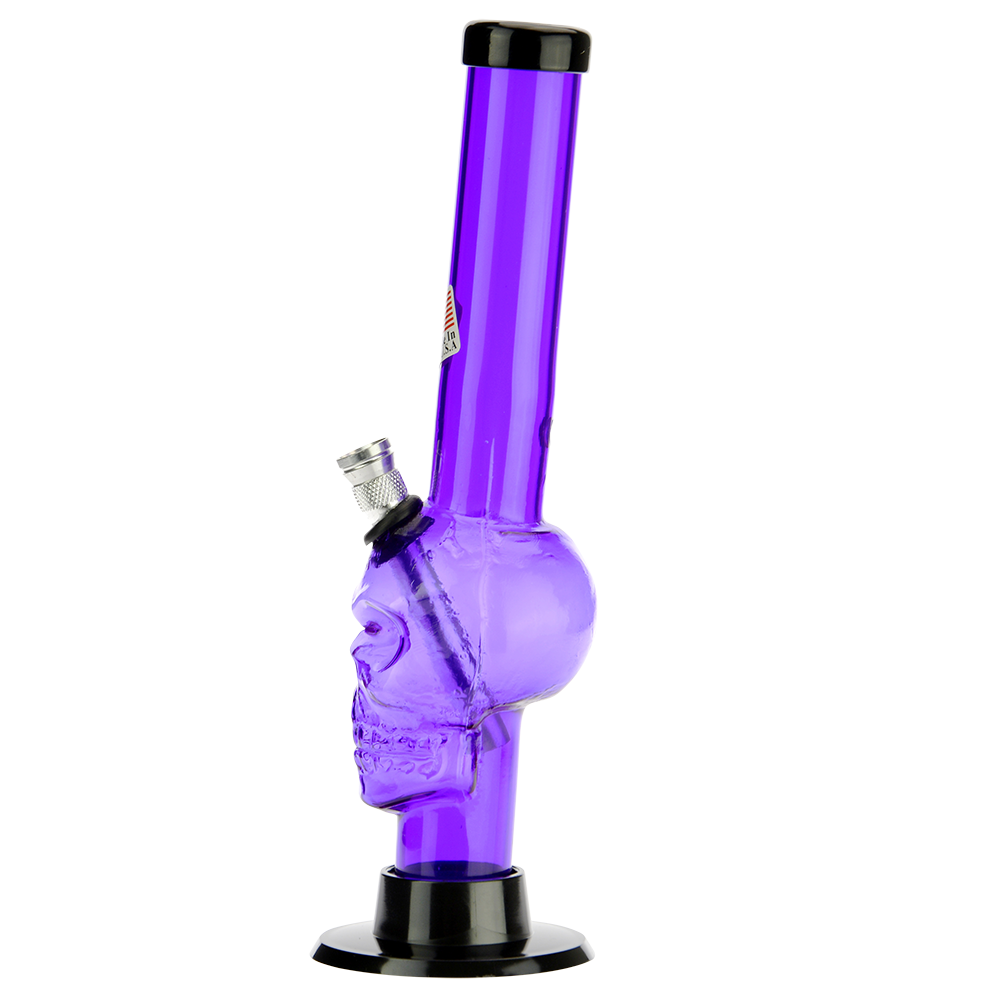 Acrylic Straight Skull Base Bong with Carb Hole | Purple - Side view 3