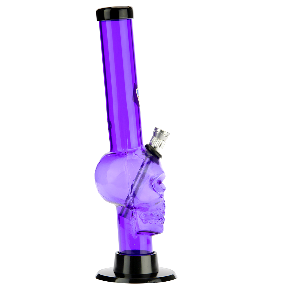 Acrylic Straight Skull Base Bong with Carb Hole | Purple - Side view 4