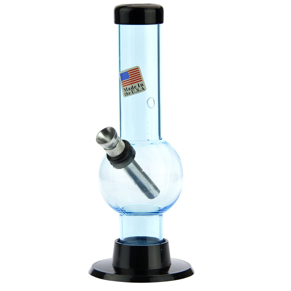 Acrylic Straight Bubble Base Mini Bong with Carb Hole | Ice Blue