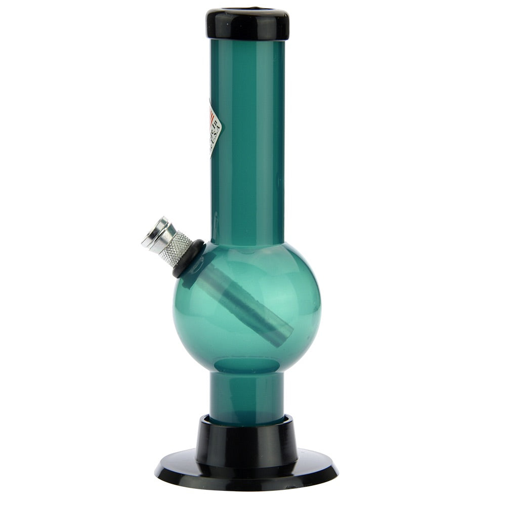 Acrylic Straight Bubble Base Mini Bong with Carb Hole | Teal - Side View 3