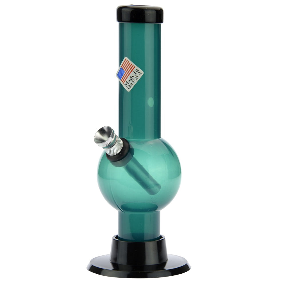 Acrylic Straight Bubble Base Mini Bong with Carb Hole | Teal - Side View 2