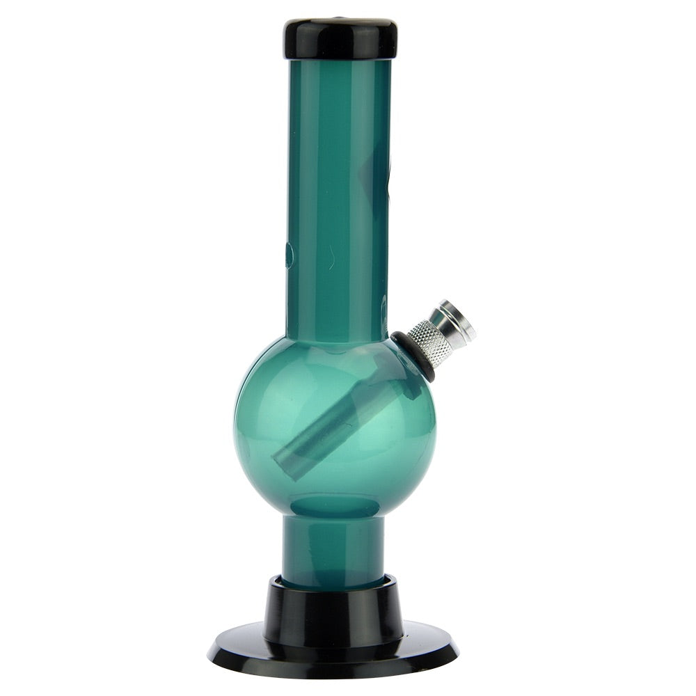 Acrylic Straight Bubble Base Mini Bong with Carb Hole | Teal - Side View 4