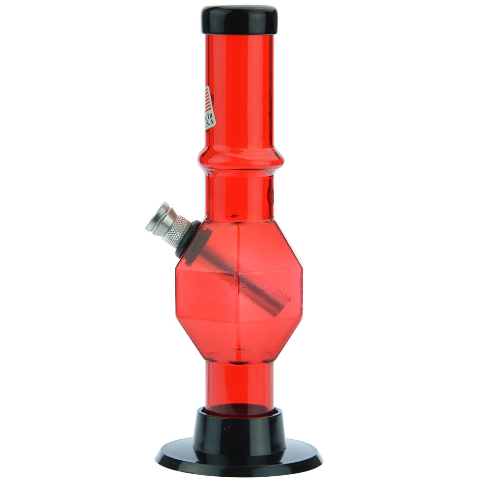 Acrylic Straight Tube Bubble Base Mini Bong with Maria | Red - Side View 3