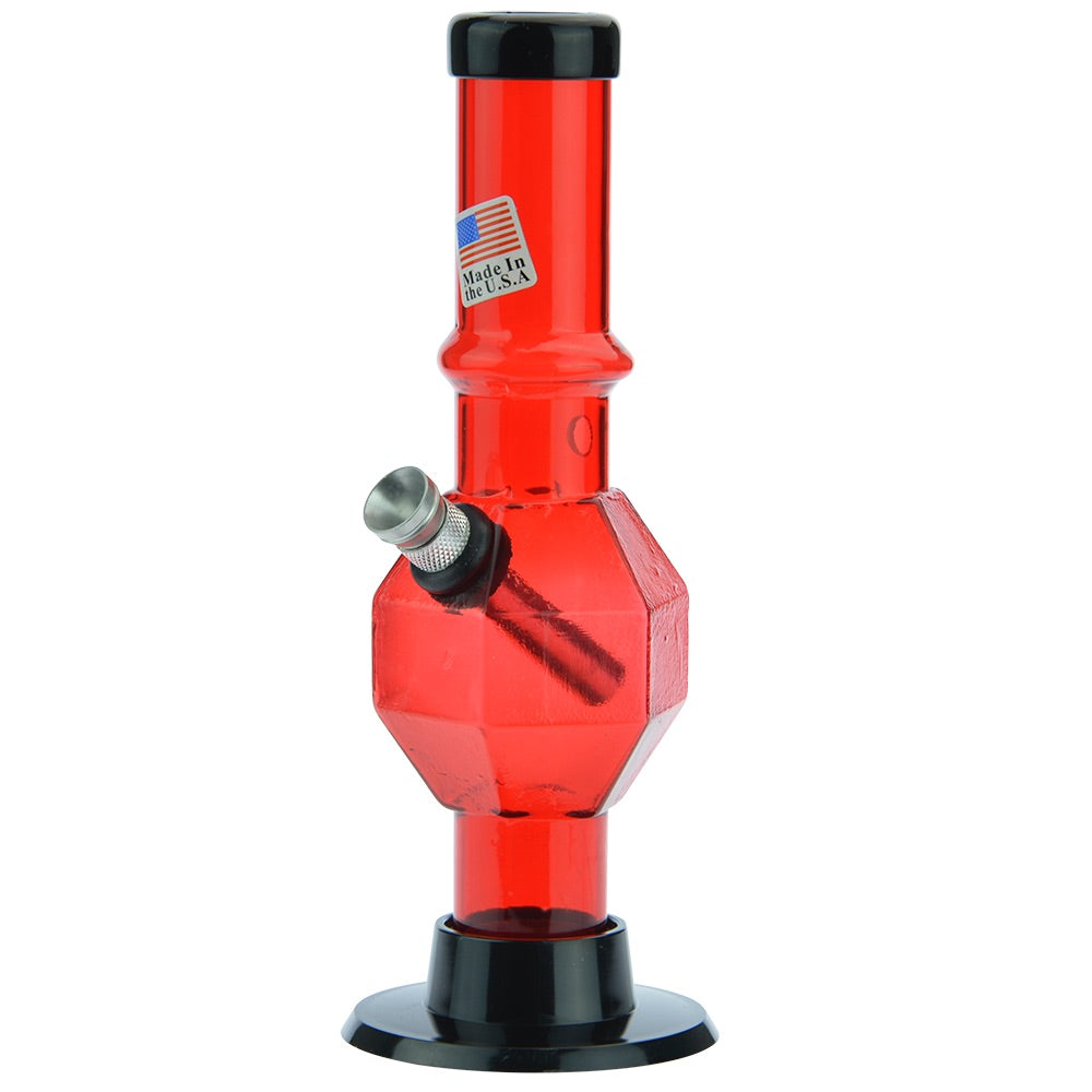 Acrylic Straight Tube Bubble Base Mini Bong with Maria | Red - Side View 2