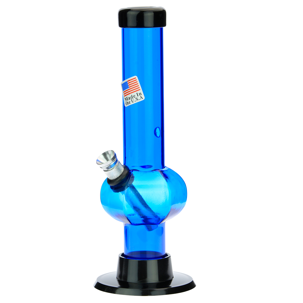 Acrylic Straight Tube Bubble Base Mini Bong | Blue - Side View 2
