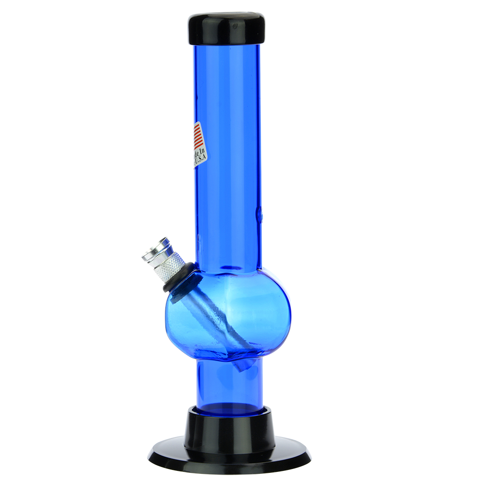Acrylic Straight Tube Bubble Base Mini Bong | Blue - Side View 3