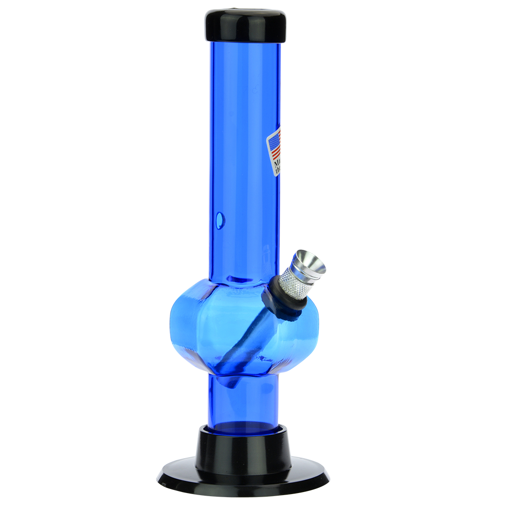 Acrylic Straight Tube Bubble Base Mini Bong | Blue - Side View 1