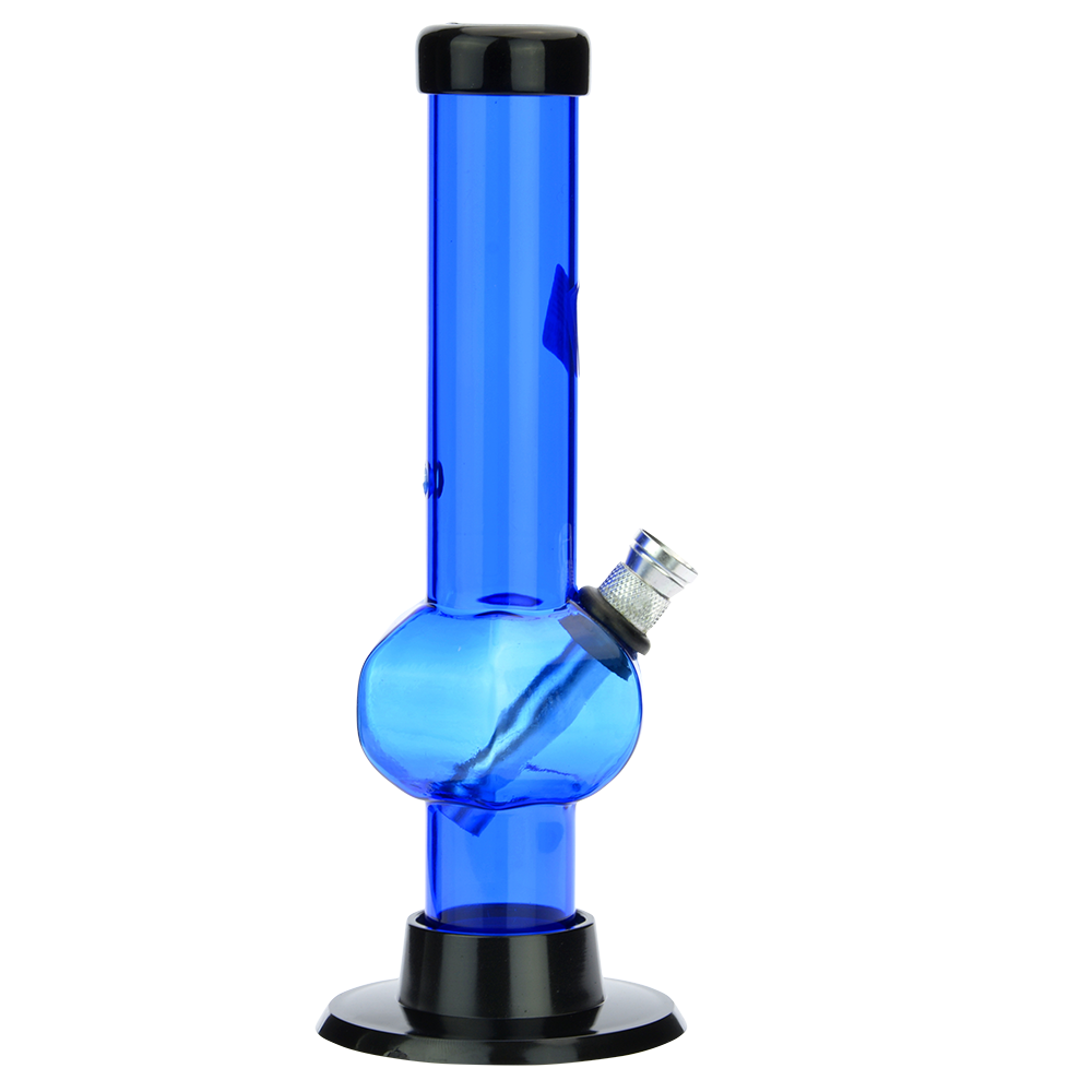 Acrylic Straight Tube Bubble Base Mini Bong | Blue - Side View 4