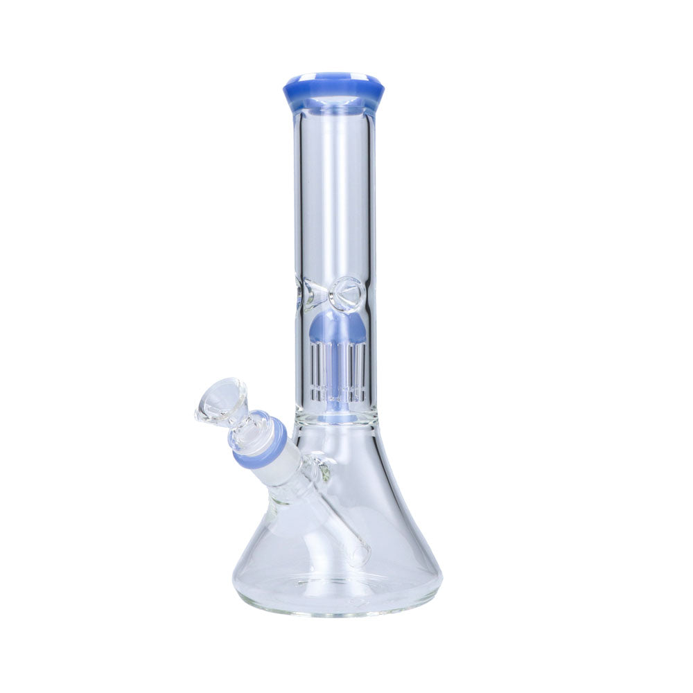 Beaker Base Ice Bong with 4-Arm Tree Perc | 12 Inches | Milky blue - Side View 2