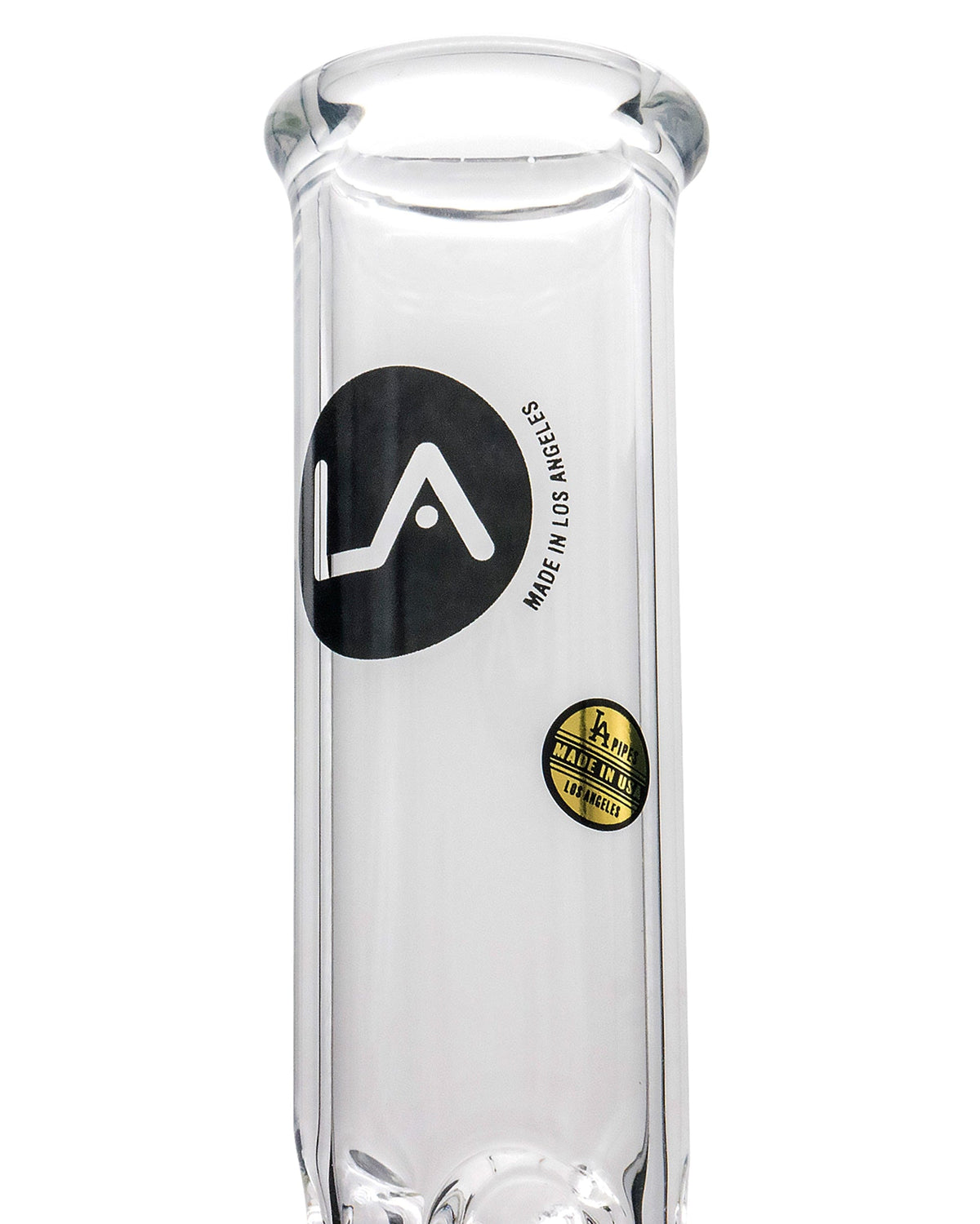 Front view of the 12" Clear Single UFO Showerhead Perc Beaker, showcasing its clear glass construction and unique showerhead perc design.