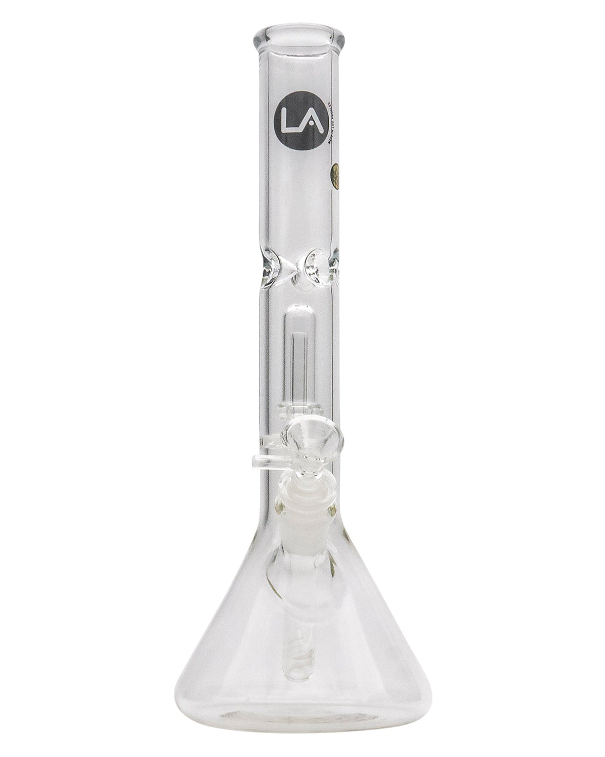 A studio shot of the 12" Clear Single UFO Showerhead Perc Beaker, displaying the clear glass and unique showerhead perc design.
