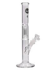 Front view of the 12" Clear Single UFO Showerhead Perc Straight Tube, showing the clear glass tube with a showerhead perc visible inside.