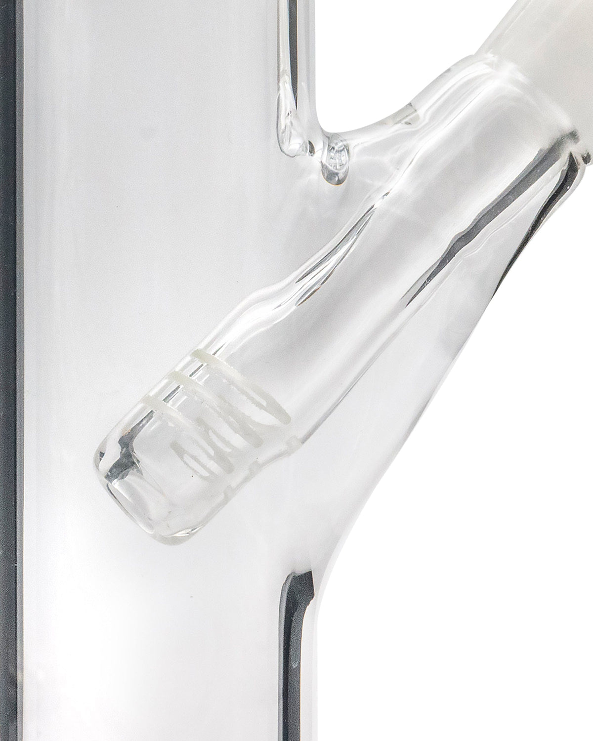 A side view of the 12" Clear Single UFO Showerhead Perc Straight Tube, showcasing its clear glass construction and simple cylindrical shape.