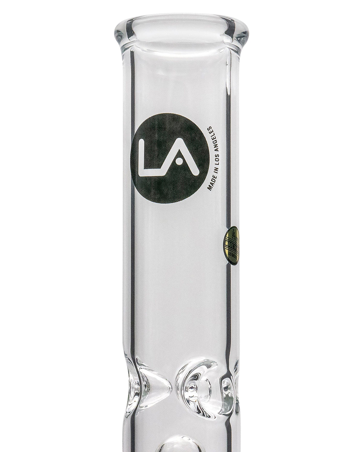A straight-on view of the 12" Clear Single UFO Showerhead Perc Straight Tube, showing its clear glass construction and simple, cylindrical form.