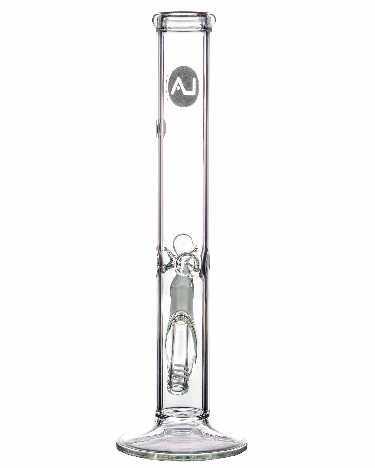 A straight-on view of the 12" Clear Straight Tube, showcasing its simple cylindrical form in clear glass.