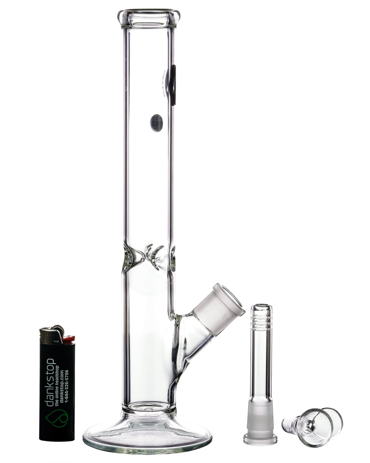 A studio shot of the 12" Clear Straight Tube, showcasing its simple cylindrical shape and clear glass construction.