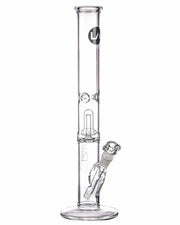 Front view of the 16" Clear UFO Showerhead Perc Straight Tube, showcasing its clear glass construction and simple cylindrical form.