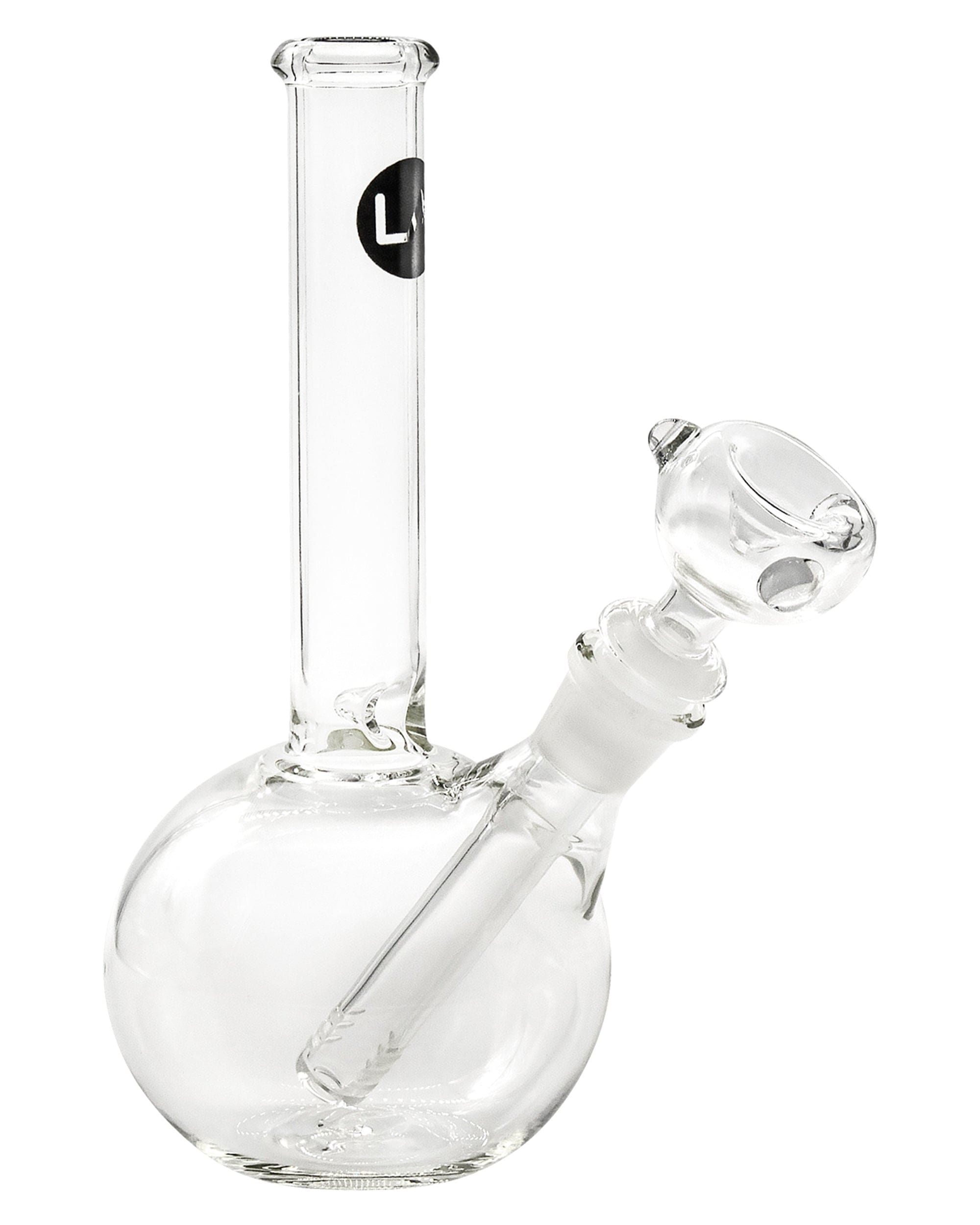 Front view of the 8" Bubble Beaker Waterpipe, showcasing the clear glass construction and rounded beaker shape.