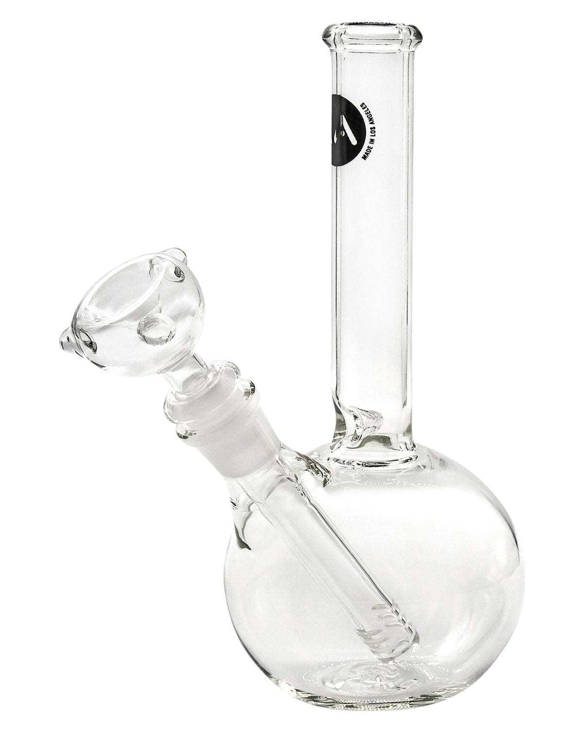 A studio shot of the 8" Bubble Beaker Waterpipe, showcasing its clear glass construction and classic beaker shape.