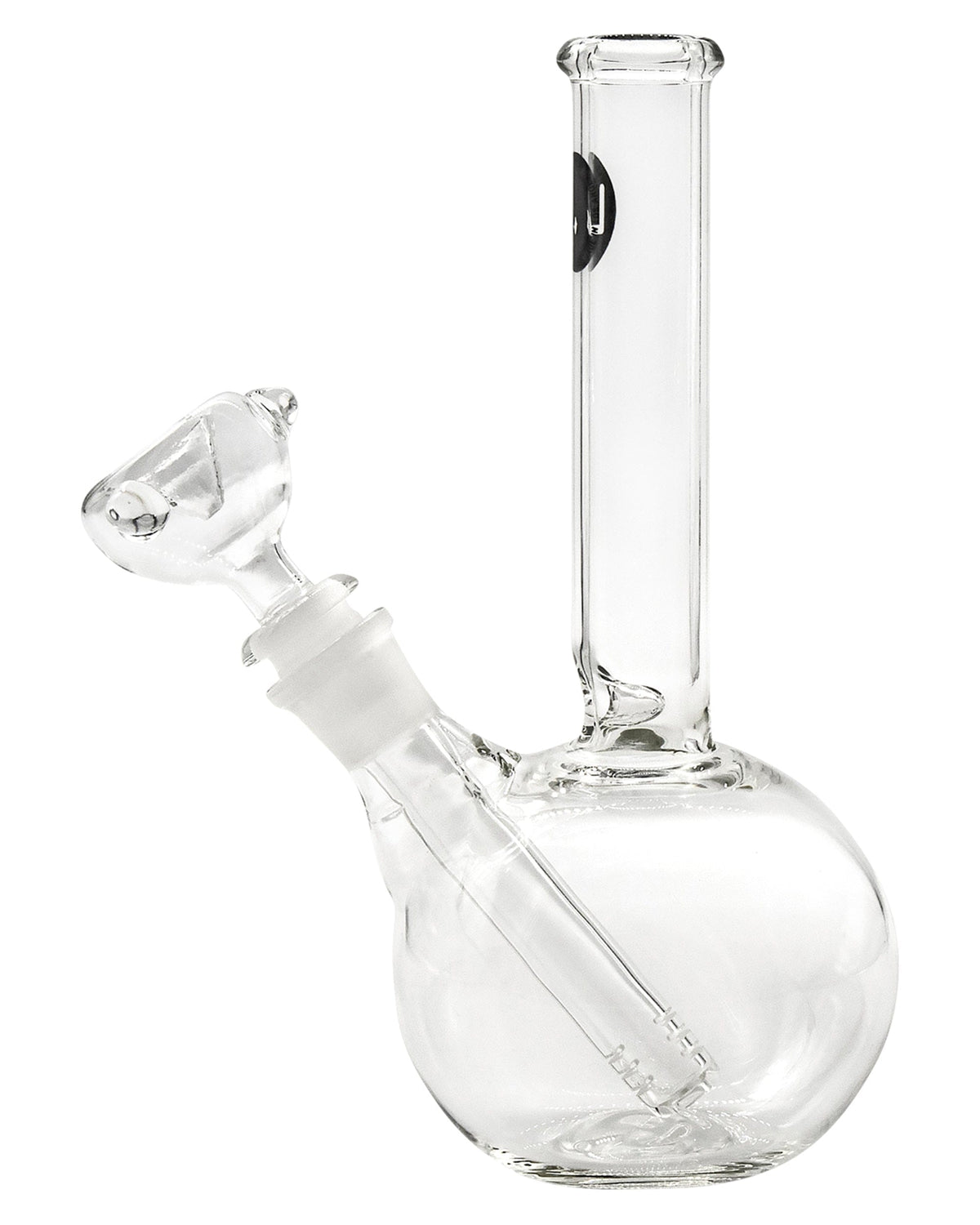A front view of the 8" Bubble Beaker Waterpipe, showcasing the clear glass and classic beaker shape.