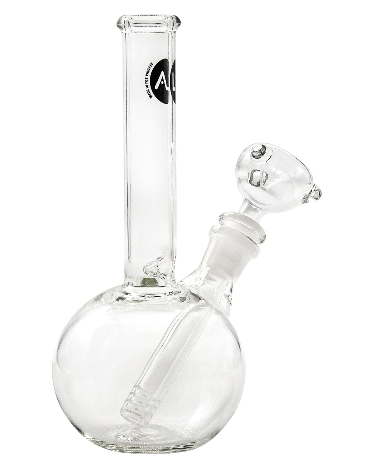 Front view of the 8" Bubble Beaker Waterpipe, a clear glass piece with a wide base and simple cylindrical neck.