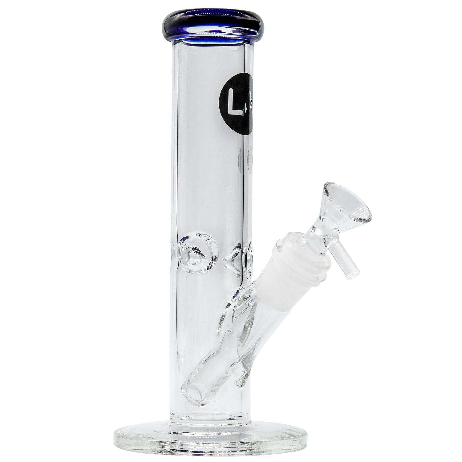 A front view of the 8" Straight Shooter Bong, showcasing its clear glass construction and simple cylindrical shape.