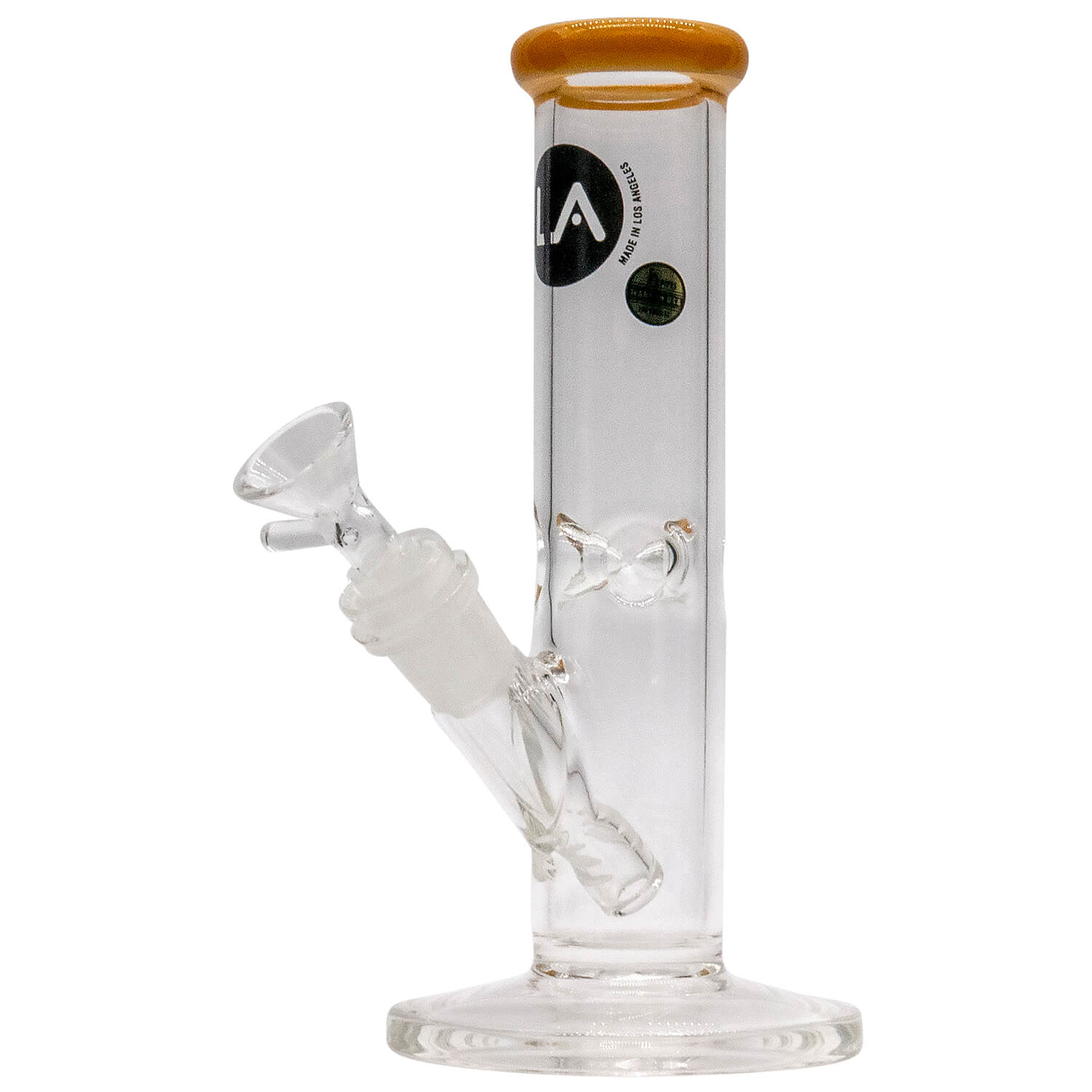 A studio shot of the 8" Straight Shooter Bong, displaying its clear glass construction in a straightforward, upright view.