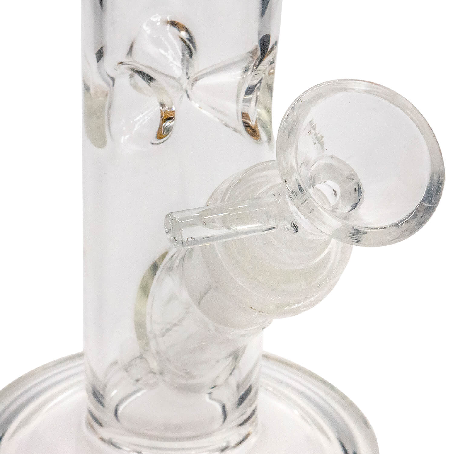 A detailed view of the 8" Straight Shooter Bong, showcasing its clear glass construction and simple, cylindrical shape.