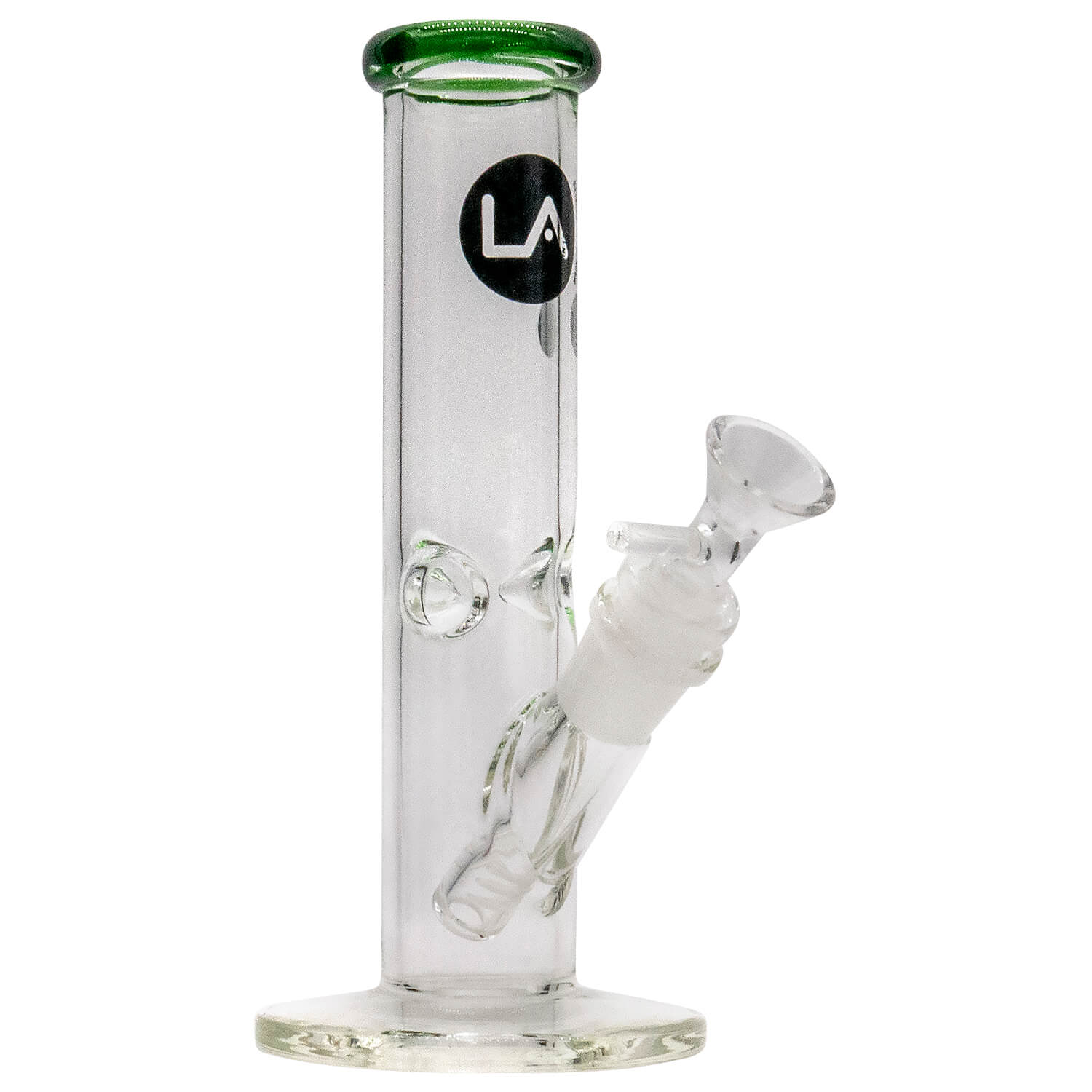 A front view of the 8" Straight Shooter Bong, showcasing the clear glass construction and simple cylindrical shape.