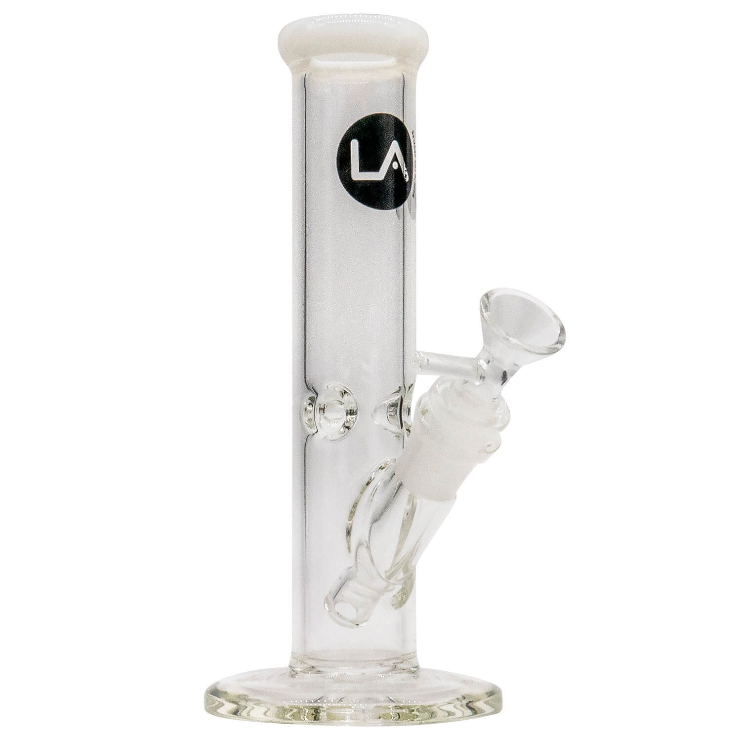 Front view of the 8" Straight Shooter Bong, a clear glass piece with a simple cylindrical shape and visible water line.