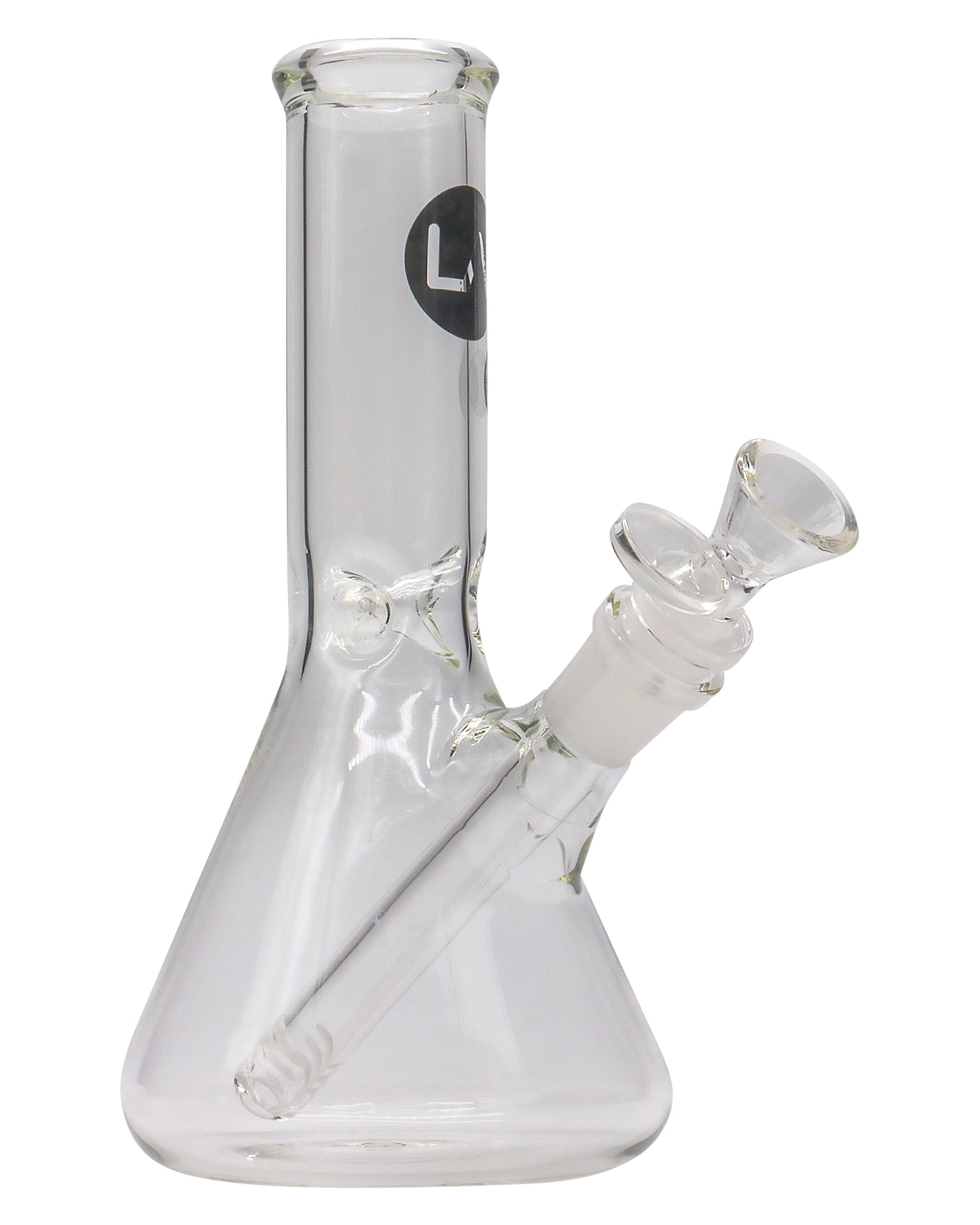Front view of the 8" Thick Glass Beaker Waterpipe, showcasing its clear glass construction and simple conical shape.
