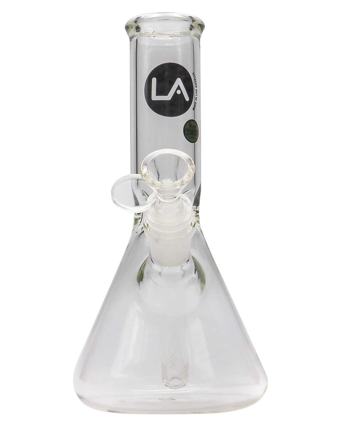 A studio shot of the 8" Thick Glass Beaker Waterpipe, showing its clear glass construction and simple beaker shape.