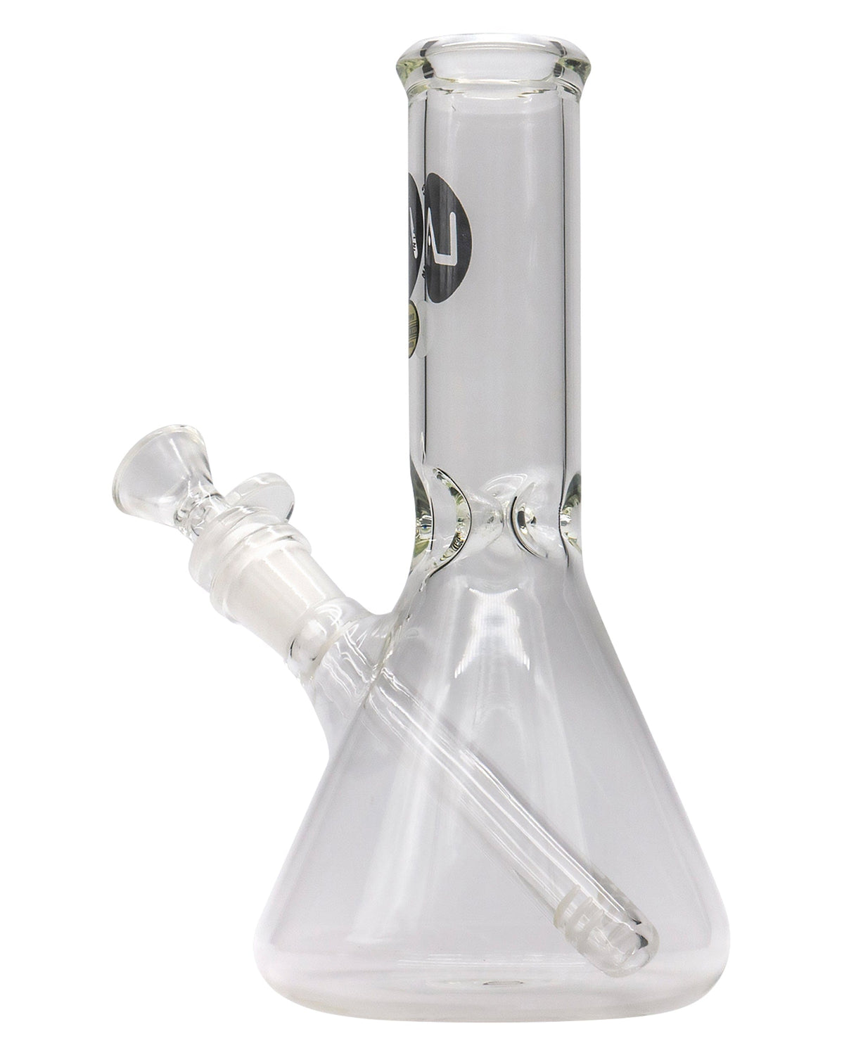 Front view of the 8" Thick Glass Beaker Waterpipe, showcasing its clear glass construction and classic beaker shape.