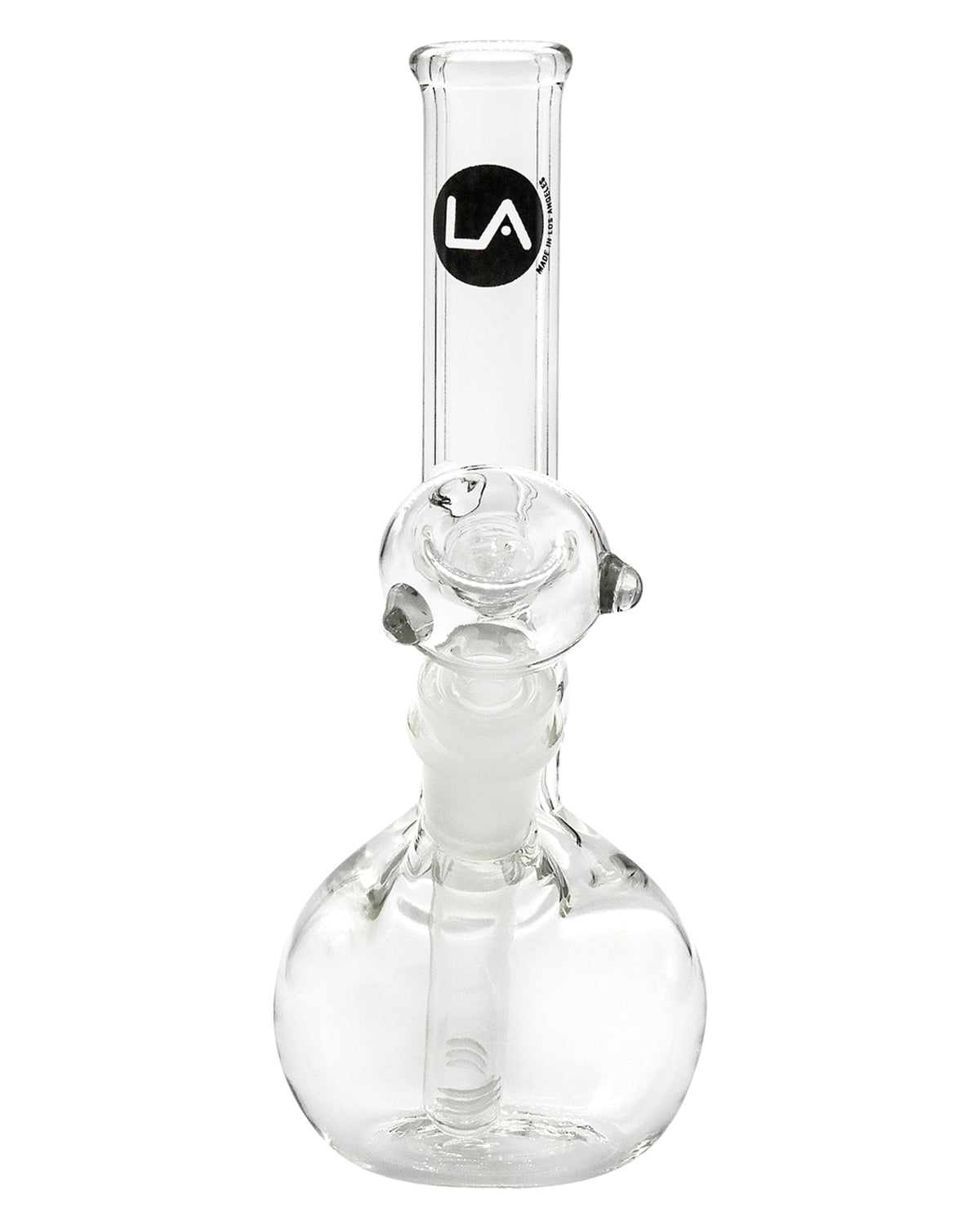 A studio shot of the 8" Zong Bubble Beaker, showcasing its clear glass construction and rounded beaker shape.