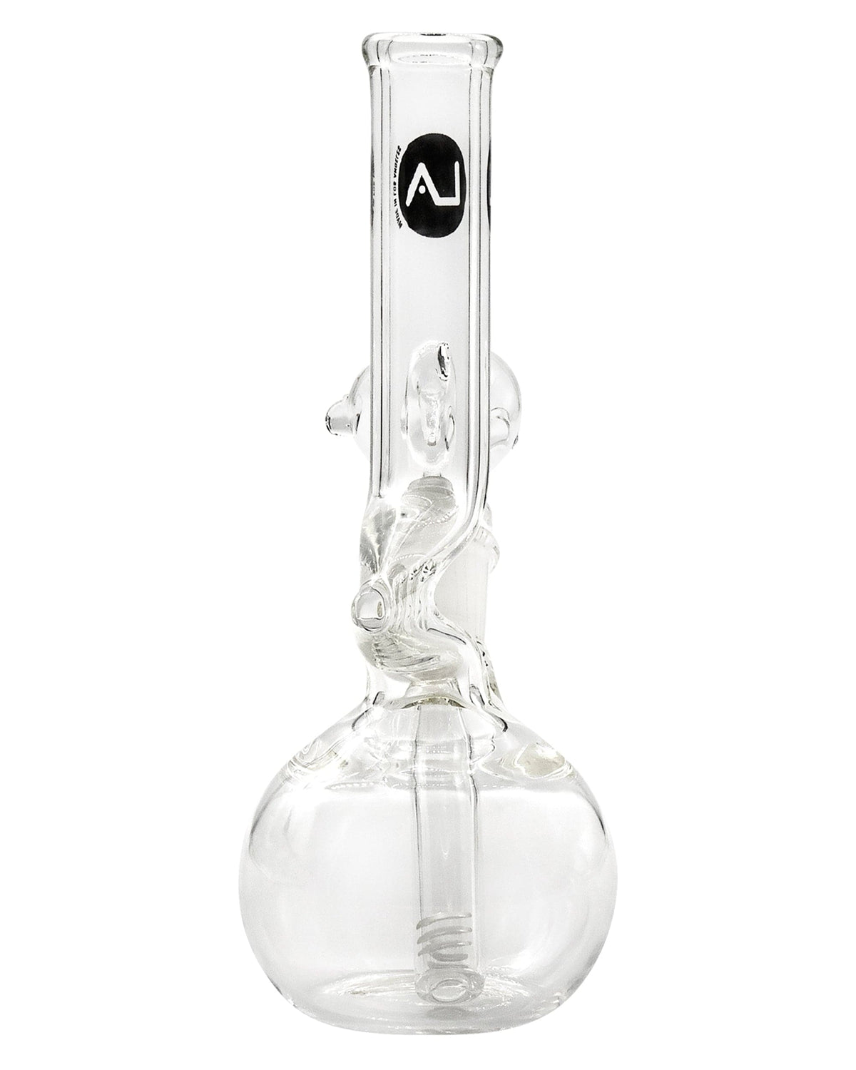 Front view of the 8" Zong Bubble Beaker, a clear glass piece with a rounded beaker base and simple bubble design.