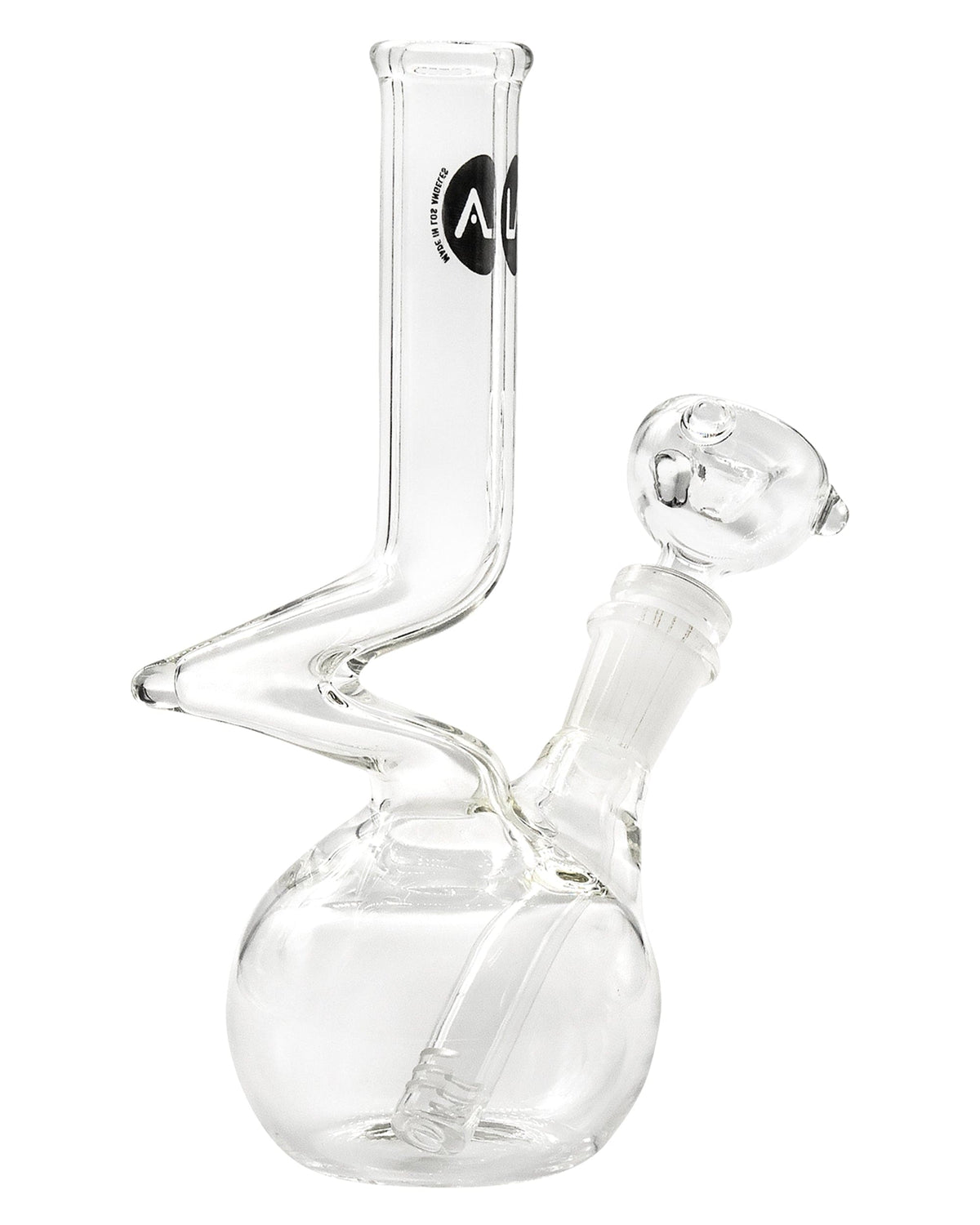 A studio shot of the 8" Zong Bubble Beaker, showcasing its clear glass construction and classic beaker shape.
