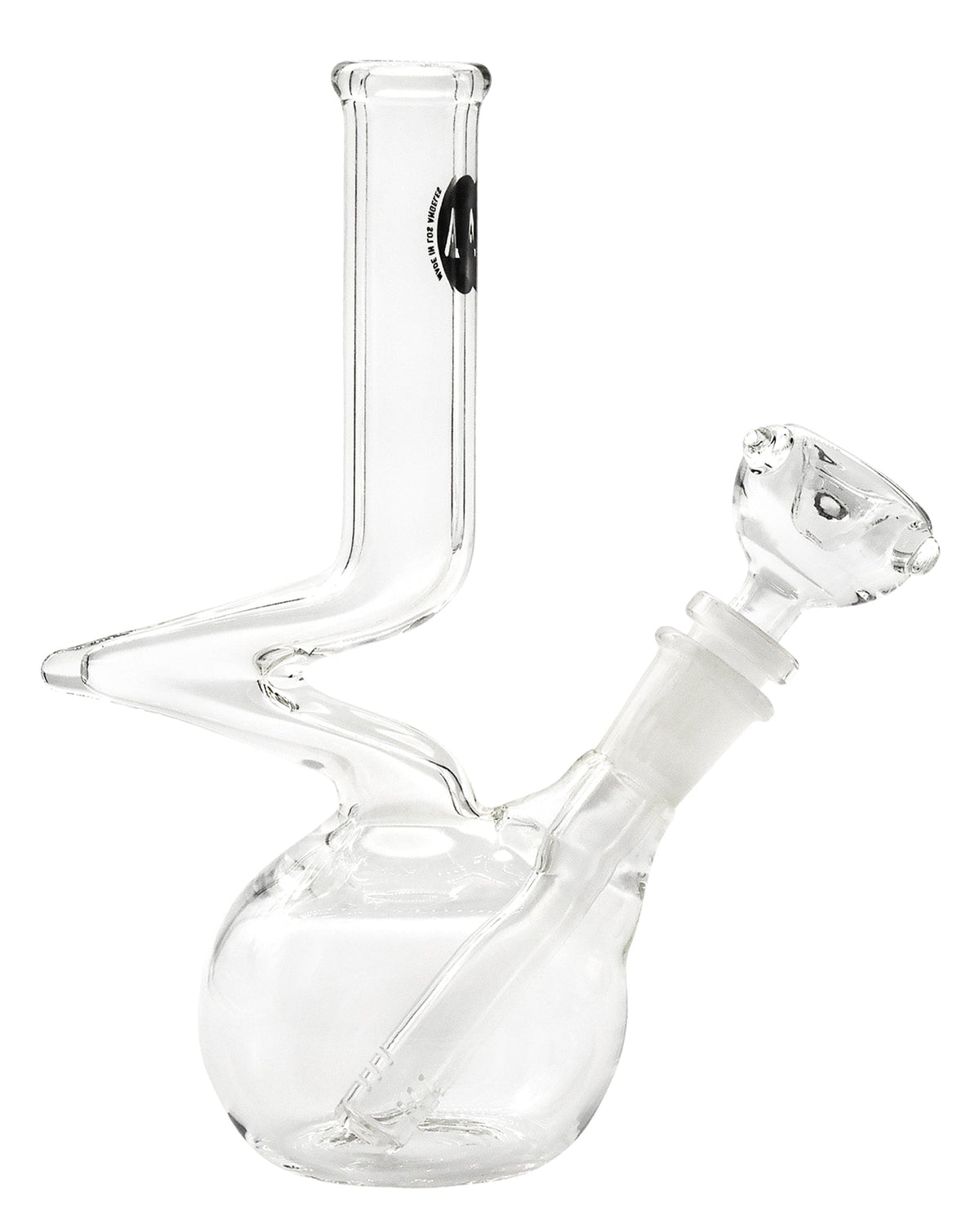 A studio shot of the 8" Zong Bubble Beaker, displaying the clear glass beaker's curved form against a plain white background.
