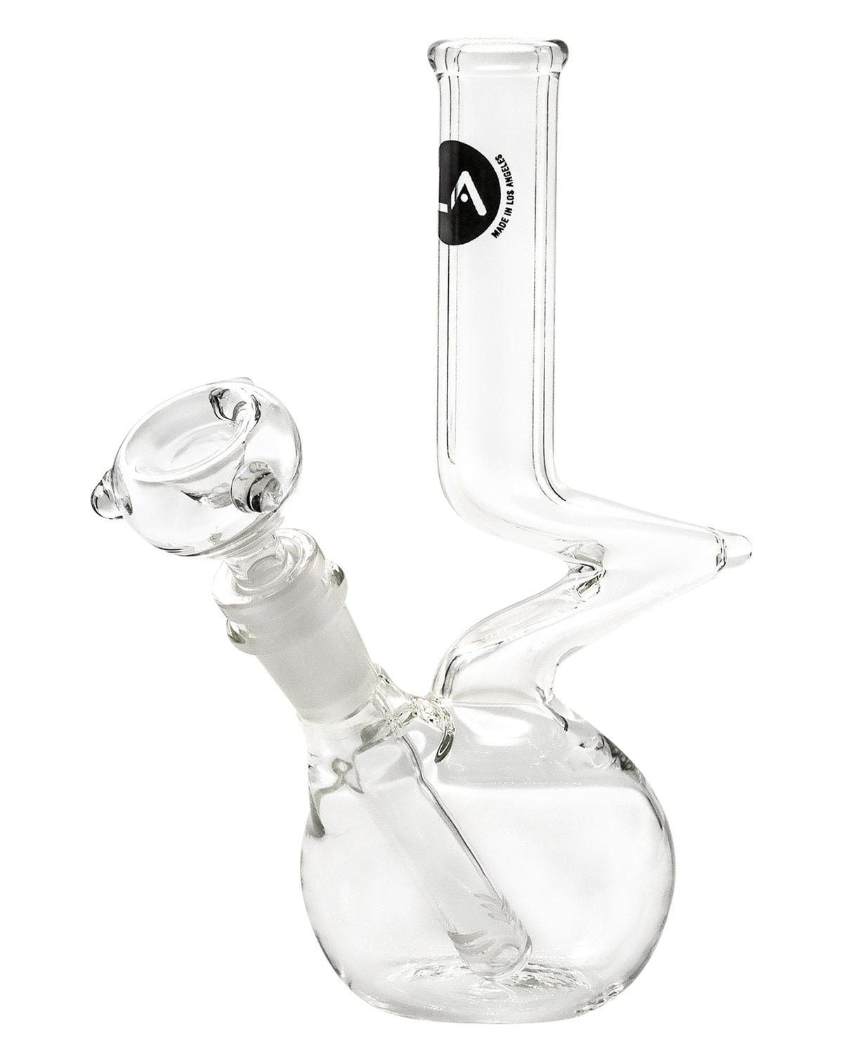 A studio shot of the 8" Zong Bubble Beaker, displaying its clear glass construction and classic beaker shape.