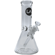 A front view of the Agent Stout 9mm Thick Beaker Bong, showing the clear glass beaker shape and simple design.
