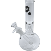 A studio shot of the Baller Bubble Base Bong, showcasing its clear glass construction and rounded base design.